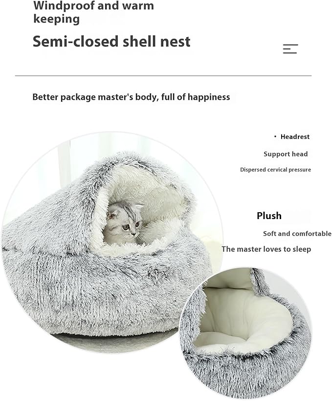 Cat Bed Round Fluffy Hooded Cat Bed Cave Puppy & Kitty,Cat Bed Round Plush Fluffy Hooded Cat Bed Cave, Cozy Cocoon Dog Bed Winter Warm Long Plush Cozy Nook Dog Bed.,19.7IN,Pink