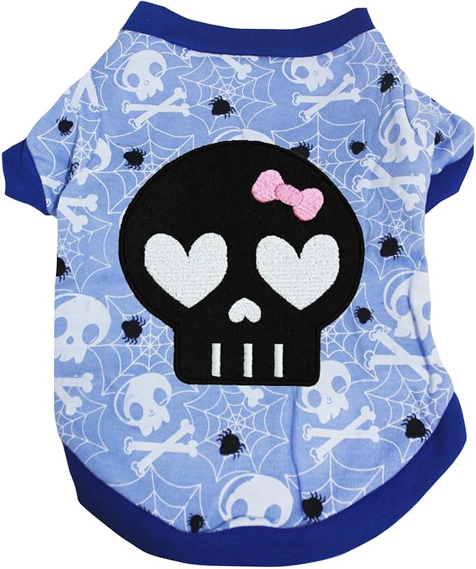 Petitebella Black Skull Face Puppy Dog Shirt (Bones, Medium)