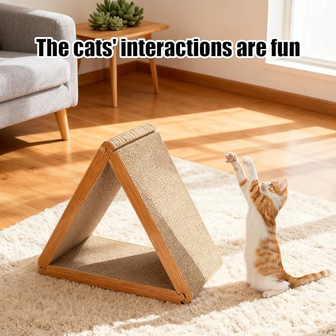3 Pack Cardboard Cat Scratcher Pad, 6-Sided Buildable Triangle Cat House, Durable Scratching Board Furniture Protector for Indoor Cats