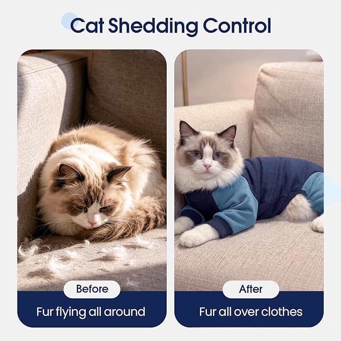 DENTRUN Cat Recovery Suit with Legs - Shedding Control & Anti-Licking Onesie, Stretchy Surgical Recovery Suit Cute Cat Clothes Indoor Soft Material for Comfort and Warmth for Pets