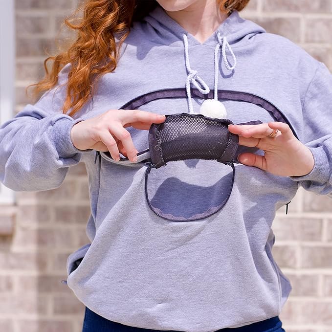 ALYC Unisex Hoodies Pet Holder Cat Dog Large Pouch Carriers Pullover with Cat Printing Sweatshirt (Light Grey-2XL)