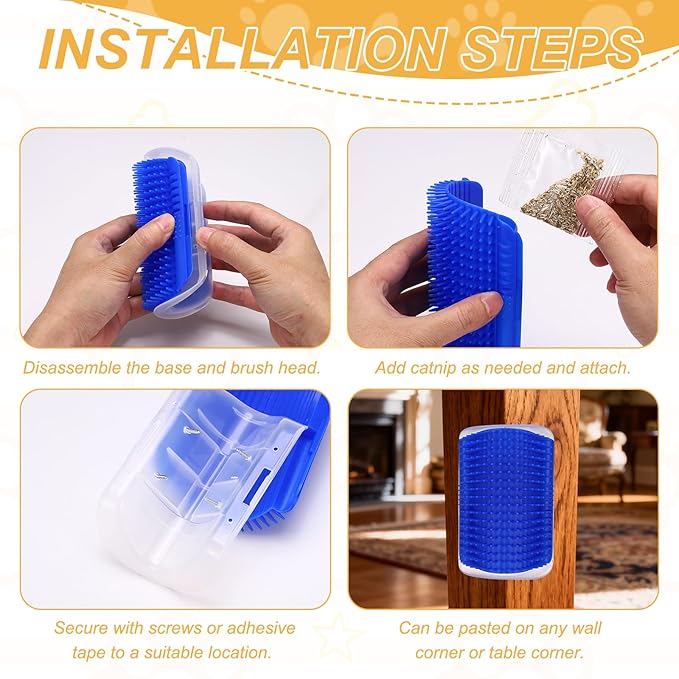 Self Grooming Cat Brush, Cat Self Groomer Scratcher with Catnip Softer Scratchers Wall Corner Groomer Massage Combs (4Pcs, S, Grey) for Long Short Fur Pets/Kittens/Puppies