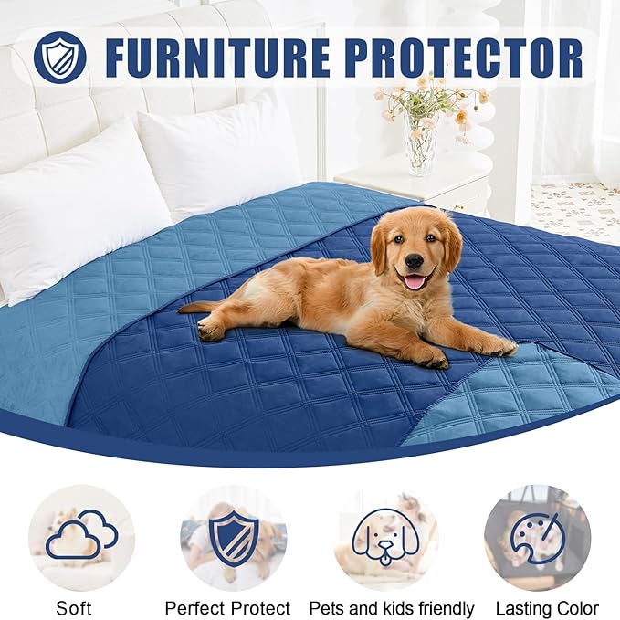 Smiry Waterproof Dog Bed Cover Blanket 82x120, Soft Reversible Pet Blanket, Washable Leakproof Cats Dogs Couch Cover for Sofa, Couch, Furniture, Navy/Blue