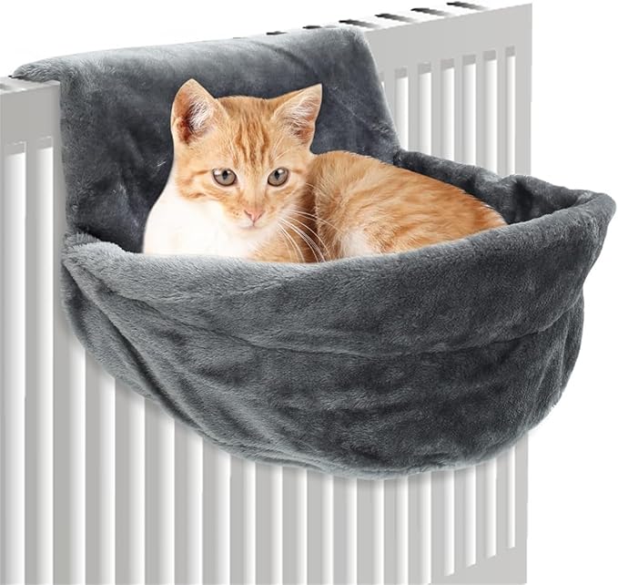 Hanging Bed for Cats, Radiator Beds for Cats, Comfortable Heaters, Plush Fabrics, Pet Hammock for Heaters, Cat Hammock, Radiator, Cat Cuddly Bag (Gray)
