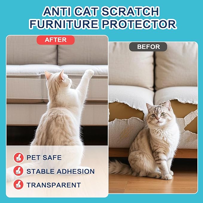 Thicken Vinyl Anti Cat Scratch Furniture Protector，165’’ X 12.4’’ Cat Scratch Deterrent for Furniture, Single Side Couch Protector for Sofa, Couch, Carpet, Door and Chair