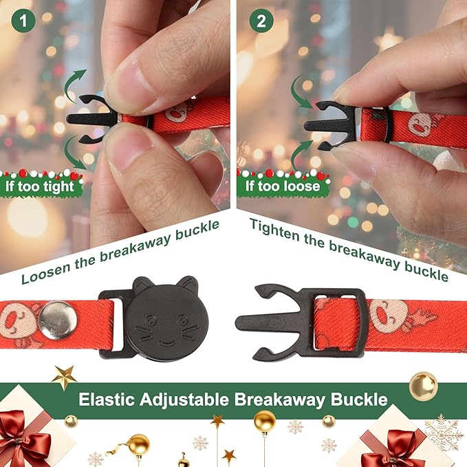 Christmas Cat Collar Breakaway 2 Pack, Cat Collar with Bell & Charms, Adjustable Kitten Cute Christmas Themed Safety Collar for Boys and Girls