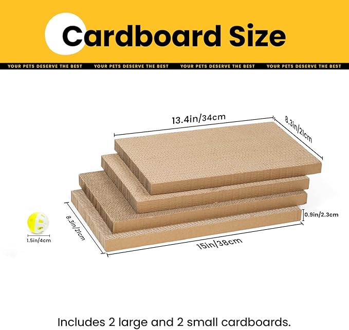 Conlun Cat Scratcher Box with 4 Scratching Pads&2 Separate Cardboard Boxes,2-in-1 Cardboard Cat Scratch for Multiple Kitten Interactive Play,Birthdays Holiday Toys Gift,Gradient-Ball Toy