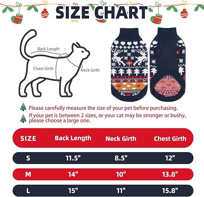 PUPTECK Christmas Cat Sweater, Soft Warm Turtleneck Pet Winter Clothes, Kitten Sweater Apparel, Knitwear Coat for Cats Puppy Outfit Cold Weather Clothes, Navy Blue L
