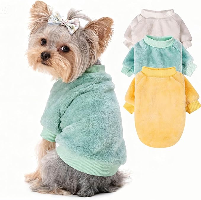 Dog Sweater | 3-Pack Clothes Jackets XXS - XXL for Small Dog Breed (Male & Girl), Super Soft Winter Coats Sweaters for Dogs and Cats, Pet Apparel Outfits (Cream,Green,Yellow, X-Large)
