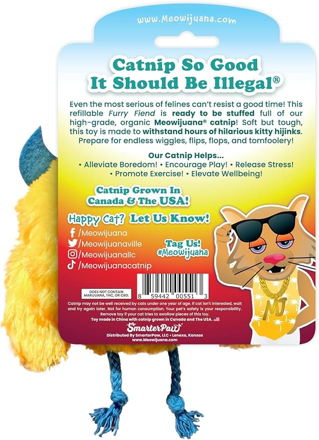 Meowijuana Devious Duo | Get Silly Furry Fiend Refillable Cat Toy and Happy Grass Catnip | Potent Hand Harvested Catnip | Promotes Play and Cat Health