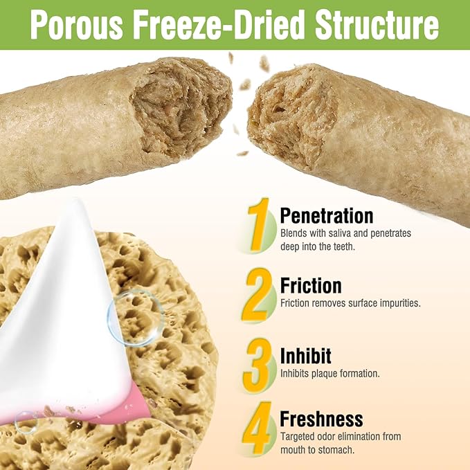 3.52oz/100g Freezed Dried Cat Chew Sticks, Cat Dental Treats for Freshens Breath and Controls Tartar, Feline Teething Sticks