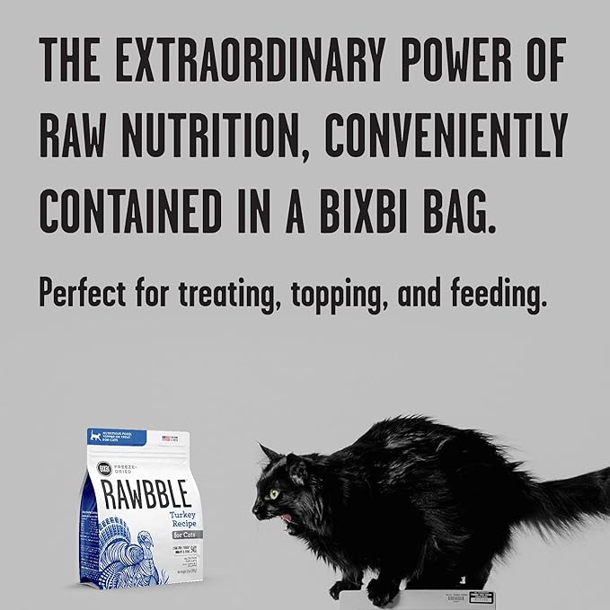 BIXBI Rawbble Freeze Dried Cat Food, Turkey Recipe, 3.5 oz - 94% Meat and Organs, No Fillers - Pantry-Friendly Raw Cat Food for Meal, Treat or Food Topper - USA Made in Small Batches
