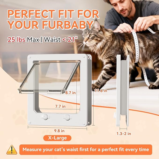 LIBBEPET Cat Door Interior Door, Indoor Cat Doors, X-Large Pet Doors for Cats Up to 25 lbs(Frame Size 9.8" x 11.6"), Upgraded 4 Way Locking Kitty Door for Interior & Exterior Doors, Easy to Install