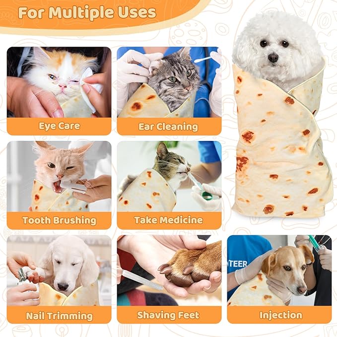 31.5" Large Cat Grooming Wrap for Cutting Nails, Self-Stick Dog Cat Burrito Wrap with Nail Clippers Kit, Soft Tortilla Blanket Pet Tool Gifts for Multifunctional Care Medicine Anti-Escape