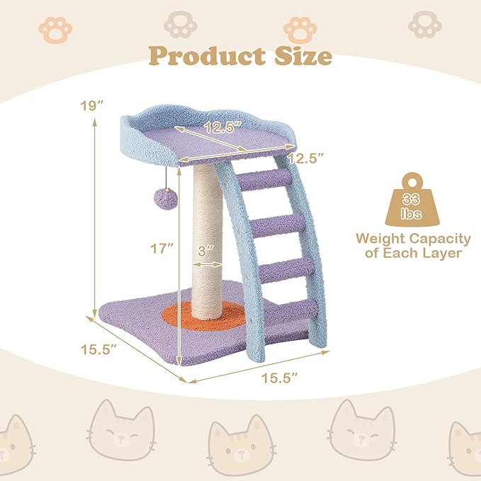 Tangkula Cute Cat Tree, Flower Cat Tower with Sisal Scratching Post, Plush Perch, Fluffy Jingling Ball, Cozy Platform & 4-Step Integrated Ladder, Small Cat Tree for Indoor Cats 20 lbs Heavy Duty