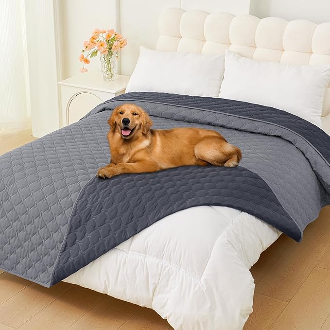 Smiry Waterproof Dog Bed Cover Blanket, Soft Reversible Pet Blanket, Washable Leakproof Cats Dogs Couch Cover for Sofa, Couch, Furniture (82x82 Inch, Grey/Dark Grey)