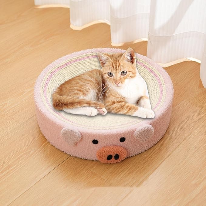 Cat Scratching Pad Training Toy Furniture Protector 2 in1 Indoor Lounge Pet Corrugated Paper Cute Cat Scratcher Pad Bed for Cats, Piggy