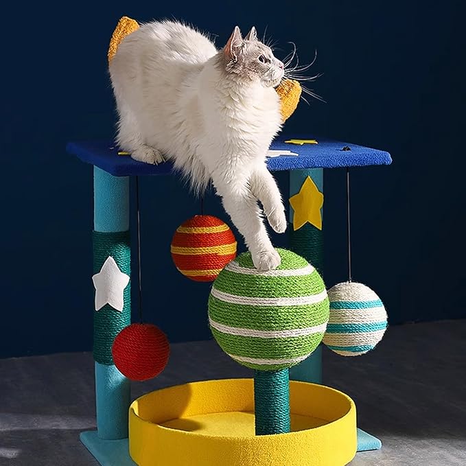 Starry Sky Cat Tree Tower | Multi-Layer Cats Furniture with Space Capsule | Cat Bed & Cat House Combined | Durable Cat Scratching Post for Indoor Cats (12Inch)