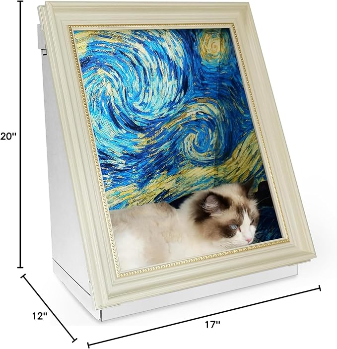 Mona Lisa Cat Bed Painting Cat Scratcher Bed CartBoard Cat House Beds for Indoor Cats Half-Surround Design W/Horizontal Cat Scratcher Scratching Board W/Catnip (The Star Night, Frame Pre-Taped)