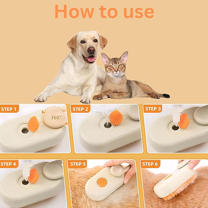 Cat & Dog Grooming Brush, 3-in-1 Steamy Spray Comb for Shedding & Mats, Self-Cleaning Slicker, Detangling De-Shedding Pet Hair Remover, Anti-Static Massage Brush for Long & Short Hair