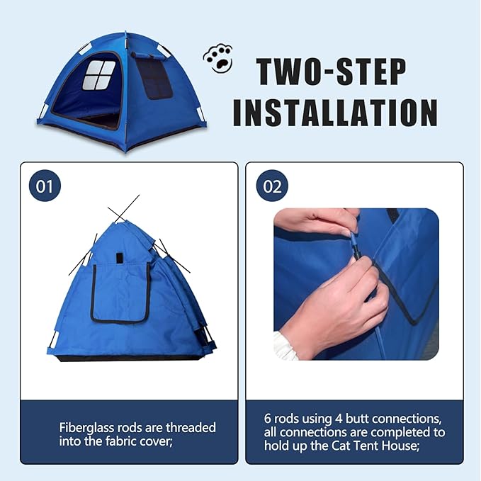 Anti-Anxiety Open Pet Tent, Calming Hideaway Monitoring Bed for Cats & Small Dogs, Breathable Mesh, Tool-Free Setup, Indoor Outdoor Travel, Blue