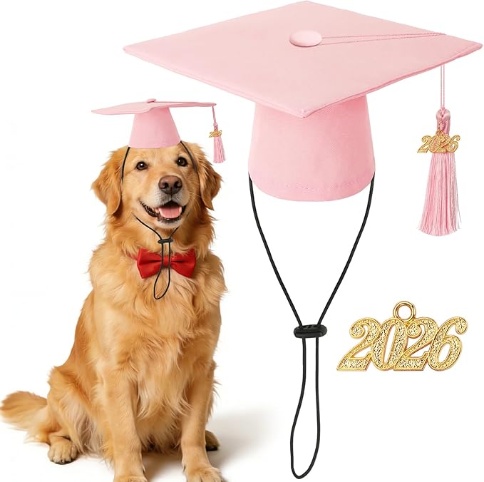 JULMELON Pet Graduation Caps with 2026 Pink Tassels, Dog and Cats Graduation Pink Hats Adjustable Mini Graduation Caps for AKC Graduation Photo Props Holiday Costume Accessories