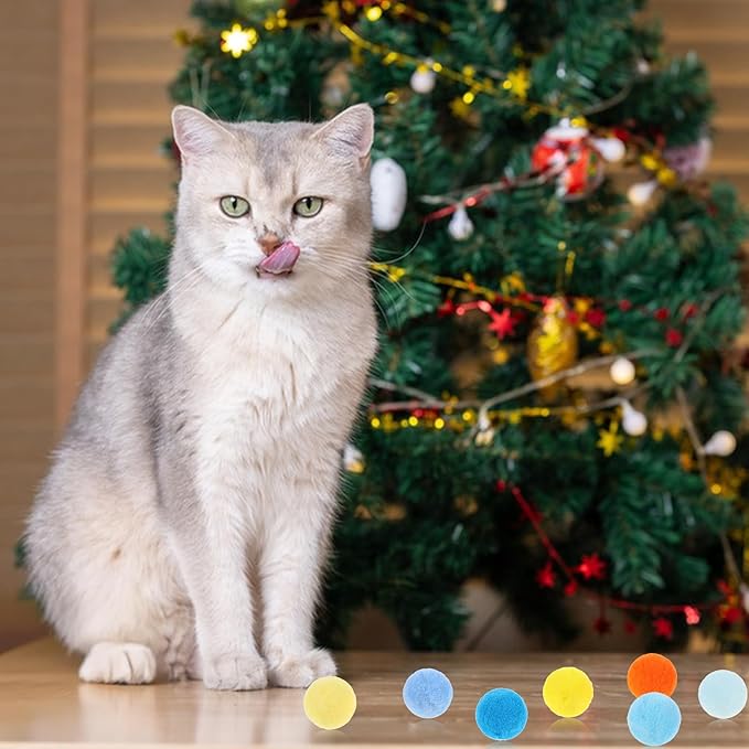 Xthrotsenk 100 Pcs Cat Toy Balls 1-inch Colorful Cat Pom Pom Balls Soft Interactive Kitten Ball Cats Exercise Toys Fuzzy Kitten Interactive Playing Quiet Toy for Cats Pet(2.5 cm)