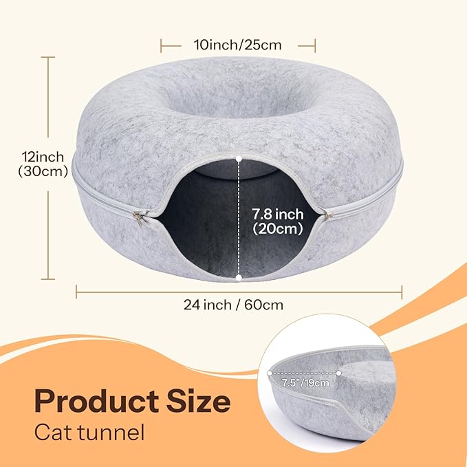 Peekaboo Cat Cave Bed for Indoor Cats, Scratch-Resistant Cat Donut Tunnel for Multiple & Large Cats, Detachable Round Cat Hideaway for Playing, Sleeping and Hiding