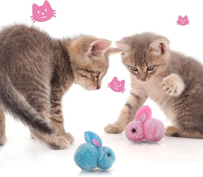 Amaxiu 10Pcs Plush Toy Balls, Cute Bunny Shape Kitten Pompom Soft 5.5cm/2.16in Puff Ball Indoor Fun Colorful Cat Ball Toy Pom Pom Balls for Pet