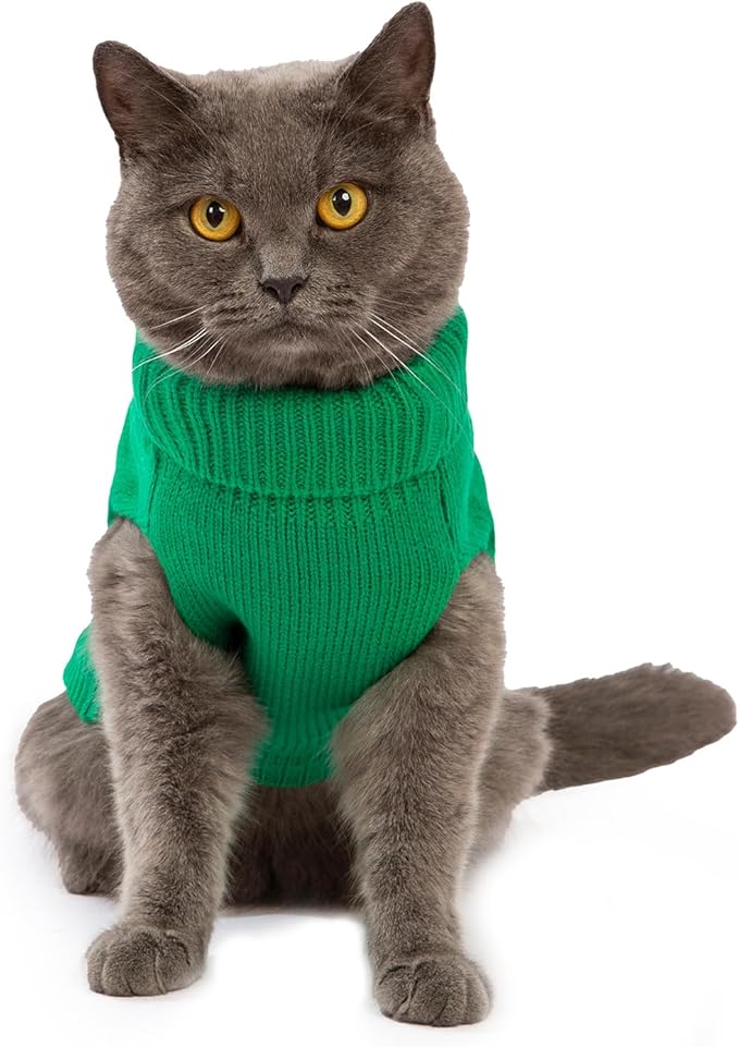 Stretchy Cat Sweater - 17 Colors & 6 Sizes | Snug Winter-Ready Knit for Boy/Girl Cats & Kittens(Dark Green, Large)