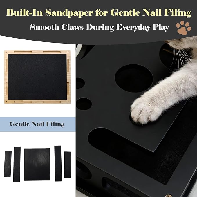 Cat Nail File Puzzle Enrichment Box, Wooden Cat Scratch Puzzle Box with Sandpaper Inside, Cat Scratch Puzzle Enrichment Box Nail File, Stress-Free Alternative to Clippers and Grinders for Indoor Cats