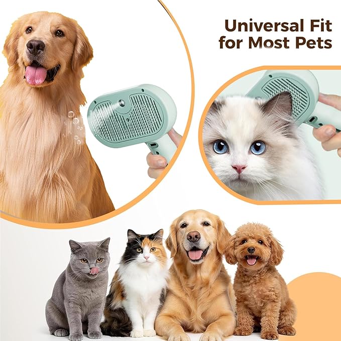 Pet Spray Grooming Brush, Cat & Dog Hair Removal Comb, Electric Mist Deshedding Tool, Self-Cleaning Pet Brush for Shedding, Tangles & Flying Fur Control (White)