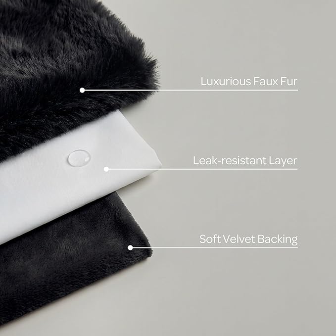 4 Cats & Dogs Leak Resistant Mini Faux Fur Throw, Soft European Faux Fur Pet Blanket, Velvet Backing, 40 x 30 Inch Cozy Furniture Protector for Pets, Machine Washable (Black)