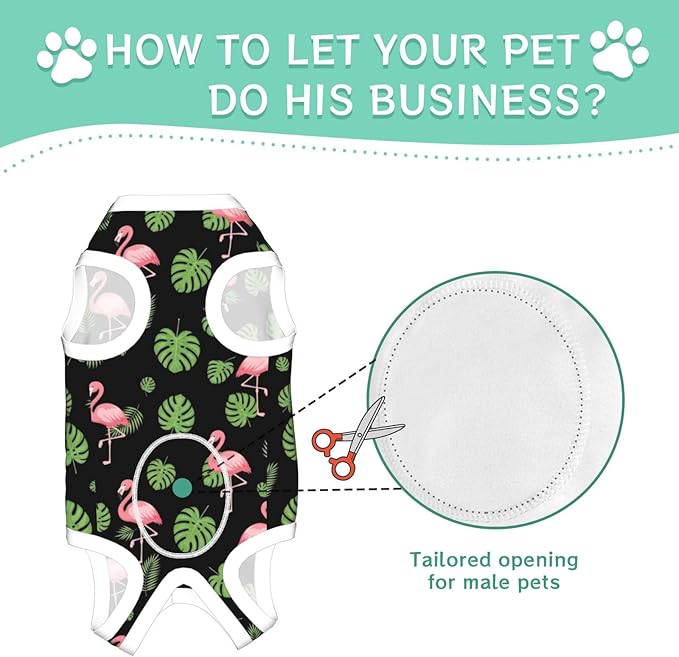 Recovery Suit for Dogs Dog Onesie for Surgery After Surgery Wear Anti Licking Abdominal Wounds (Tropical Palm Tree Leaves Banana Green Leaf Cute Retro Flamingo)
