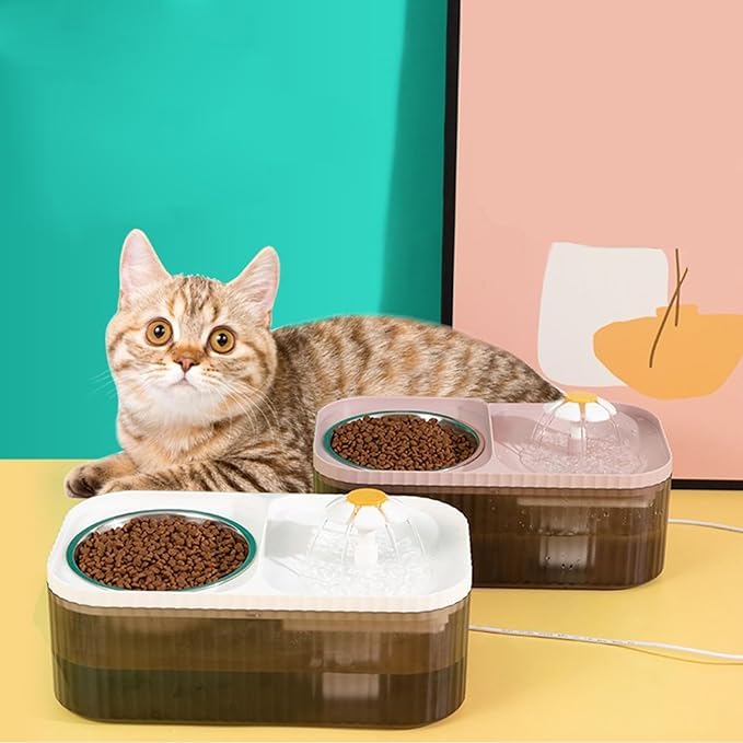 2 in 1 Cat Water Fountain Pet Water Dispenser Double Cat Bowl with Water Fountain Automatic Pet Water Dispenser Cat Food and Water Bowl Set for Cats, Dogs, Pets(#1)