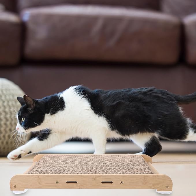 PRETYZOOM Large Cat Scratching Board and Corrugated Cat Bed with Wood Frame for Furniture Protection Suitable