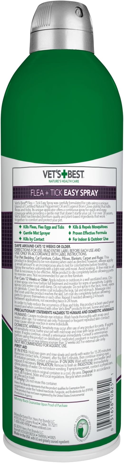 Vet's Best Flea and Tick Home Spray for Cats - Flea Treatment for Cats and Home - Plant-Based Formula - Certified Natural Oils - 14 oz