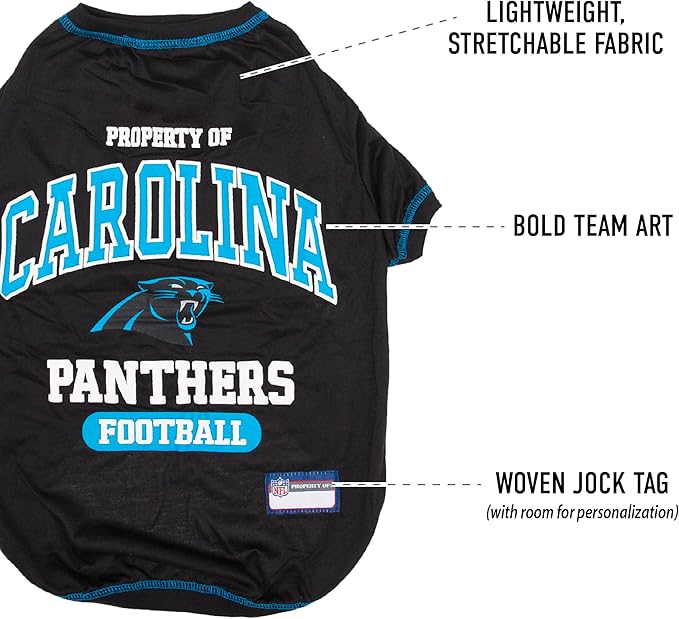 NFL Carolina Panthers Dog T-Shirt for Pets, Size X-Small. Officially Licensed Pet Shirt with Team Logo, Soft Stretchable Comfort Fit Apparel for Dogs & Cats