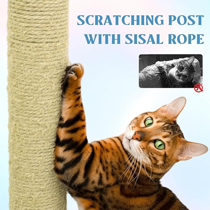 71" Flower Cute Cat Tree for Indoor Cats Large Adult, Tall Cat Tower with Scratching Post & Condo, Hammock, Aesthetic Cats Stand, Modern, Easy Assembly (Blue, 71" Tall)