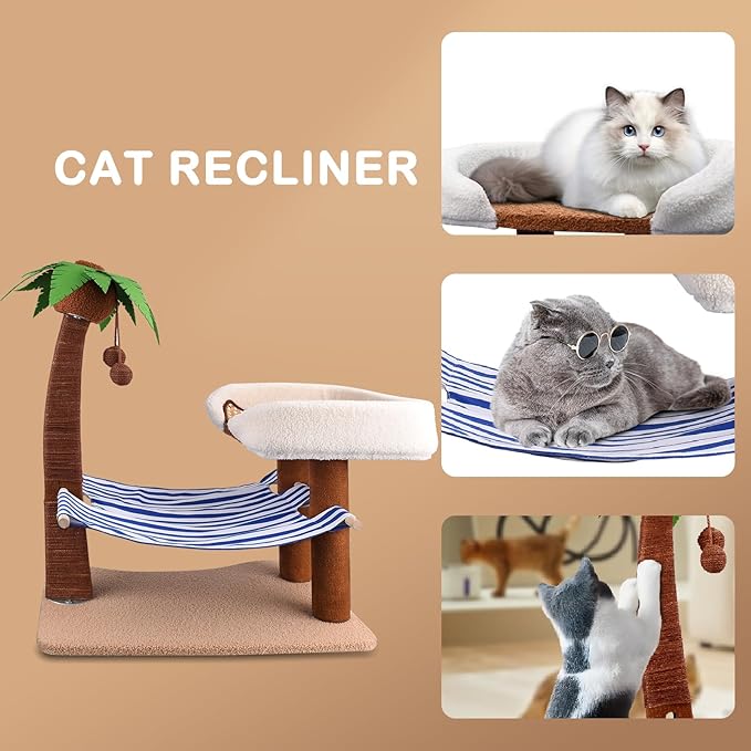 2 in 1 Cat Bed with Scratching Post, 29.5" Tall Sisal Rope Cat Scratching Post with Cat Bed Tower, Hammock and Hanging Ball for Indoor Adult Cat Small Kitten Rest and Fun