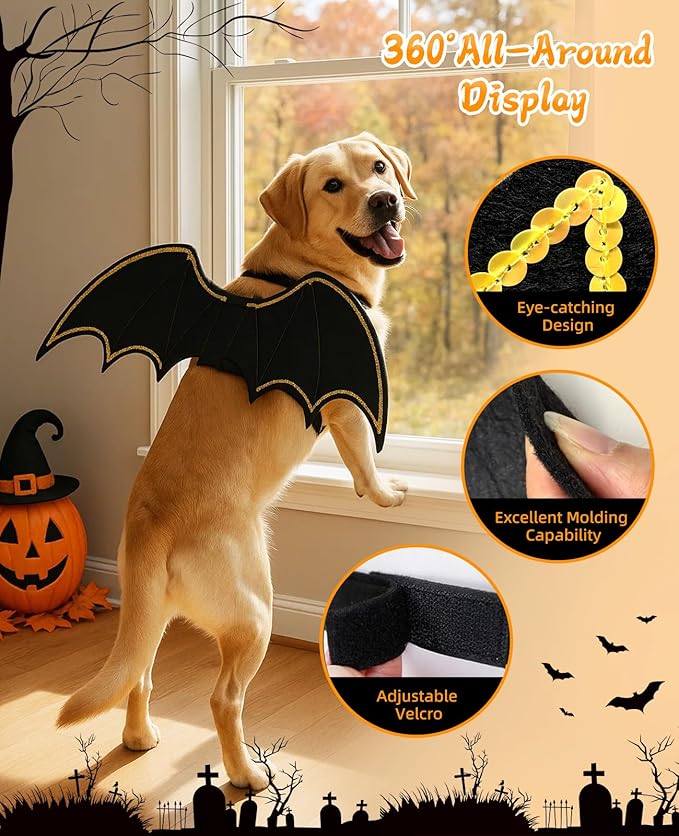 Halloween Dog Bat Wings Costume - Pet Costume for Party Puppy Apparel for Small Medium Large Dogs Funny Doggy Cosplay Dress Up Accessories S-M