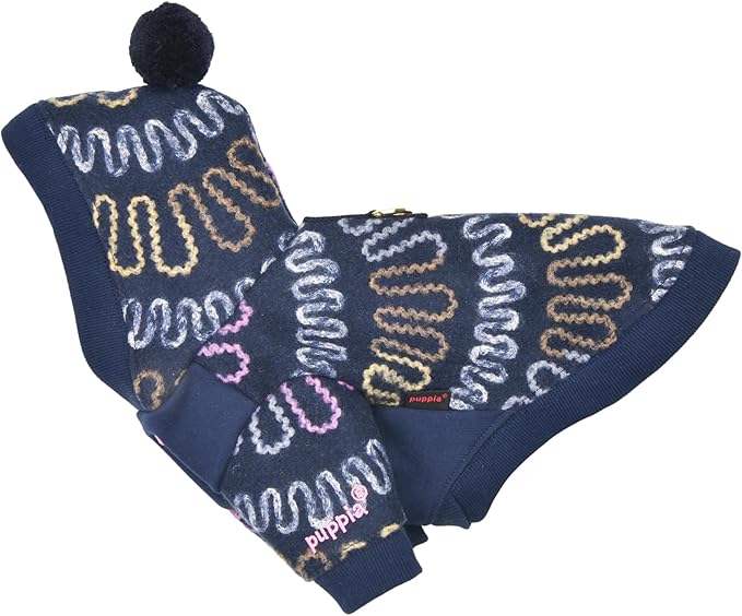 Puppia Rory Cute Winter Hooded Fleece Shirts with Integrated Harness for Small and Medium Dogs, Navy, Large