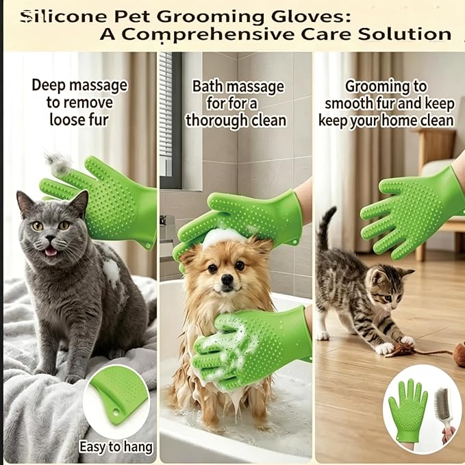 YOFANG Double-Side Pet Grooming Gloves for Cats & Dogs, Silicone Pet Hair Removal Glove for Bathing, Shedding & Massage, Gentle Cat & Dog Grooming Glove for Long & Short Hair Pets
