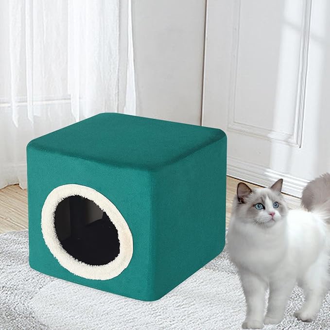 Baoblaze Cat House Cat Bed for Hideaway Furniture Sturdy Covered Cat Bed Cave Pet Condo for Cats Exercising Sleeping, Dark Green
