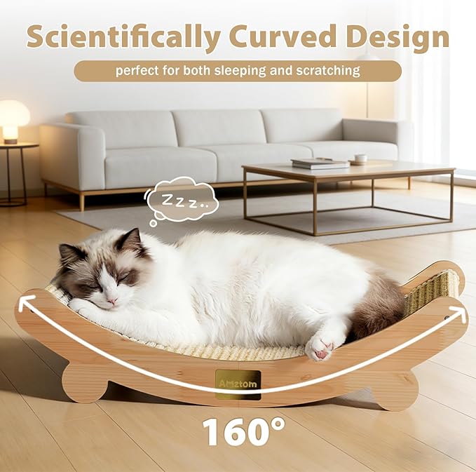 Sisal Cat Scratcher Bed for Indoor Cats,Natural Sisal Cat Scratch Pad Hammock Lounge for Large Cats,Cute Cat Chair Scratching Post for Cats Lounger&Sleep,Wooden Modern Cat Furniture
