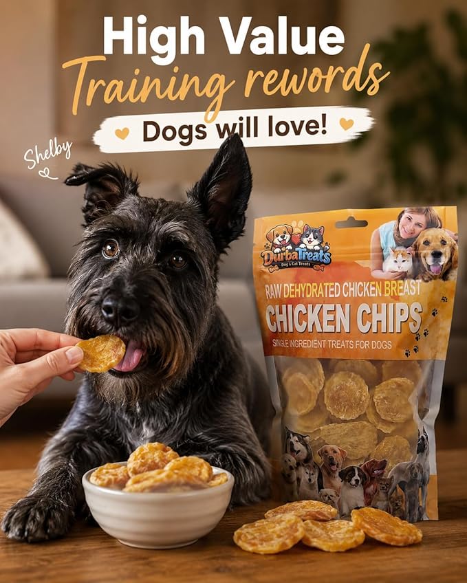 Chicken Chips for Dogs - Raw Dehydrated, Single Ingredient, Healthy Snacks, 1.5" Size, High-Protein, Low-Fat Ideal for Mess-Free Training Easily Broken Into Small Pieces (5 Ounce, Chicken Breast)