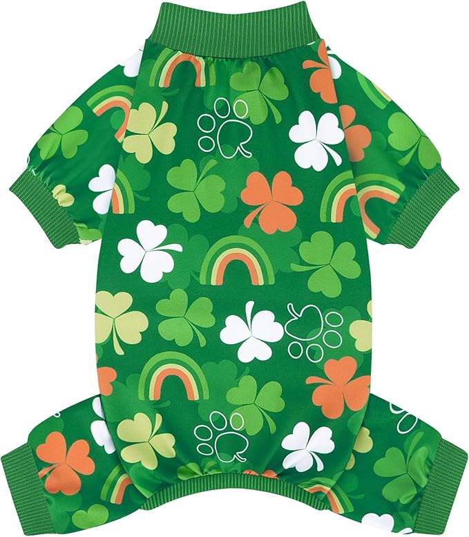 XPUDAC Dog Pajamas St. Patrick's Day Soft Dog Onesie Shamrock Puppy Clothes Comfy Stretchy Pet Outfit for Small Medium Dogs, 2XL