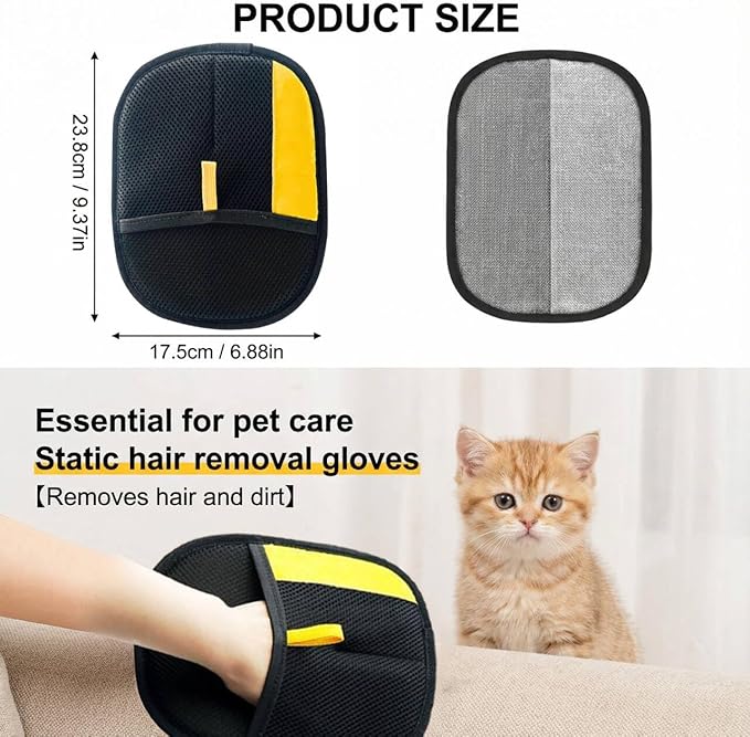 Electrostatic Pet Hair Removal Gloves for Cats & Dogs–Upgraded Reusable Magic Brush Tool for Quick Wiping on Couch,Carpet,Laundry,Car Seat & Pet Beds(3PC,Yellow)