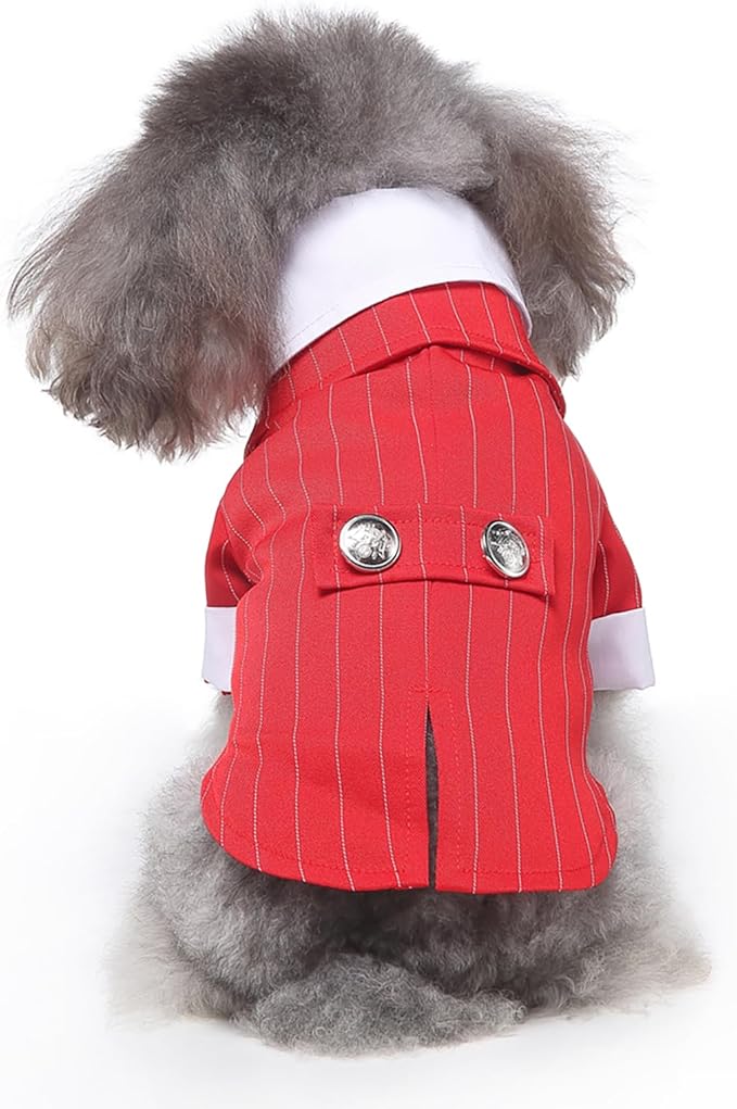 GabeFish Pets Wedding Jackets Suit for Dogs with Bow Tie Puppy Cat Formal Clothes Shirt Tuxedo (RedStriped, S (Chest 12.9in/33cm)
