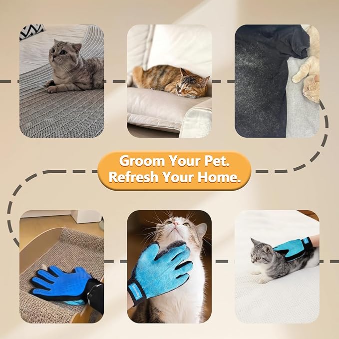 Multi-Function Double-Sided Grooming Glove – Electrostatic Pet Hair Removal Mitt for Dogs & Cats, Gentle Brush & Fur Cleaner for Furniture & Clothing 1pcs (Blue, Left Hand)